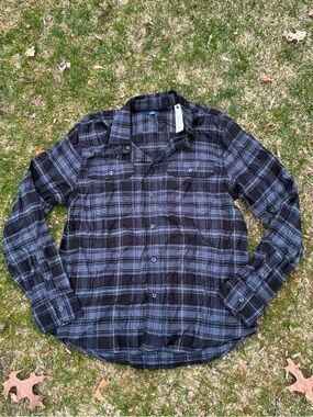George | Mens Medium Black & Gray Plaid Flannel Shirt